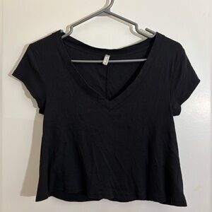 Free People Black Women's Cropped V-Neck Tee Size XS - Extra Stretchy